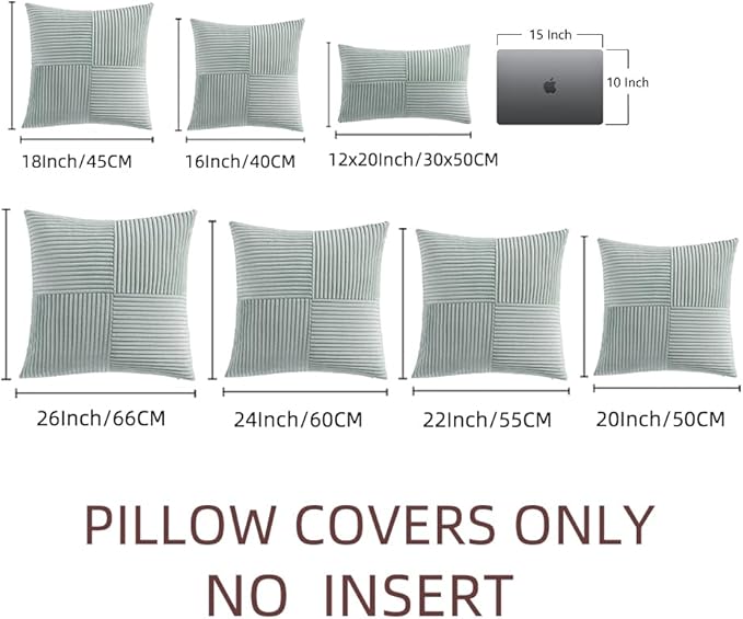 Fancy Homi 2 Packs Grey Blue Decorative Throw Pillow Covers 20x20 Inch for Couch Bed Sofa, Rustic Farmhouse Boho Home Decor, Soft Corss Corduroy Patchwork Accent Square Cushion Case 50x50 cm-Ruum Studio Home