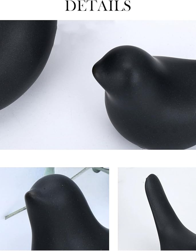 Small Animal Statues, Black Bird Figurines Home Decor, Modern Home Decorative, Ceramic Decor for Office Desktop, Bookshelf, Bedroom, Living Room, Cabinets, Coffee Table(Black 2 Pcs)-Ruum Studio Home