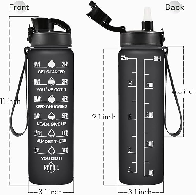 Enerbone Water Bottle, Leakproof BPA & Toxic Free, Motivational Water Bottle with Times to Drink and Straw, Fitness Sports Water Bottle with Strap for Office, Gym, Outdoor Sports-Ruum Studio Home