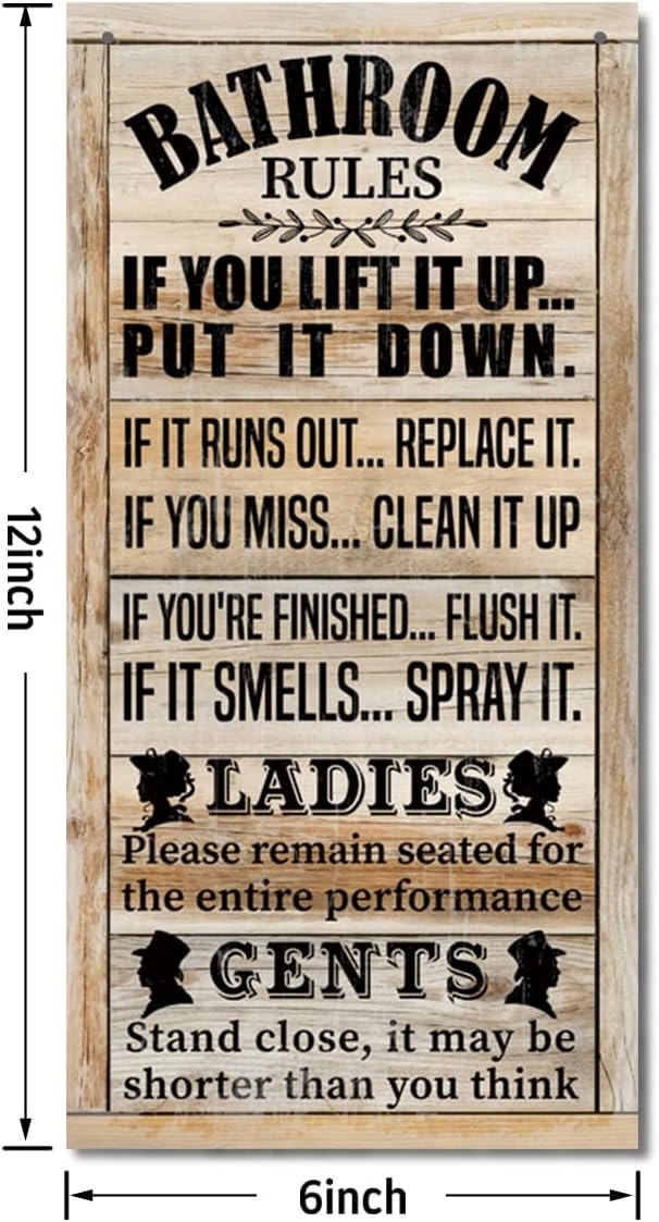Rustic & Funny Bathroom Signs - Western & Farmhouse Bathroom Rules Wall Decor E1-Ruum Studio Home
