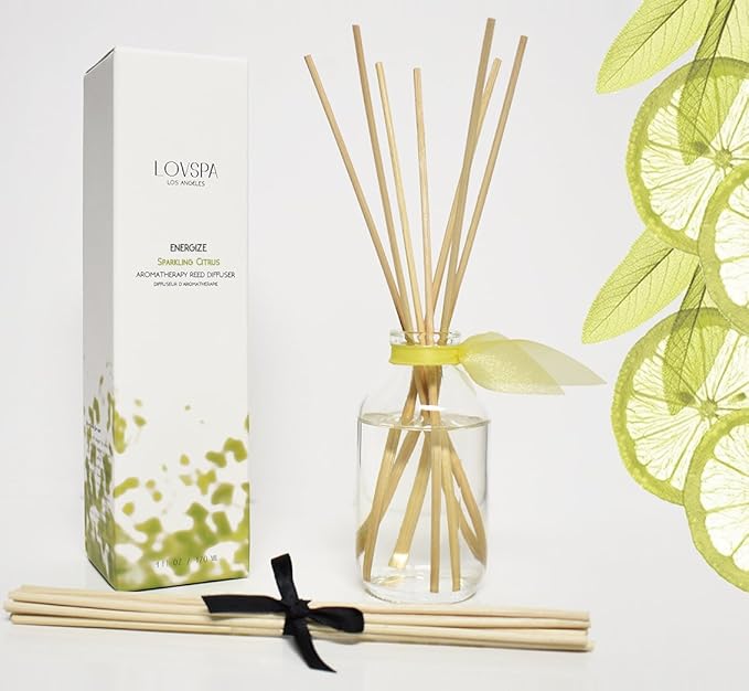 LOVSPA Reed Diffuser Set, Sparkling Citrus Scented Oil Diffuser with Sticks, Home Fragrance Accessories for Bathroom Shelf Decor, Aroma Diffusers for Home or Office Desk, USA Made-Ruum Studio Home
