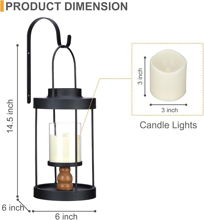 Metal Wall Sconce Candle Lantern Set of 2 - Black Wall Mounted Wood and Metal Hanging Holder with Glass & Candles Vintage Wall Decor for Porch, Living Room, Dining Room, Bedroom Indoor Decor-Ruum Studio Home