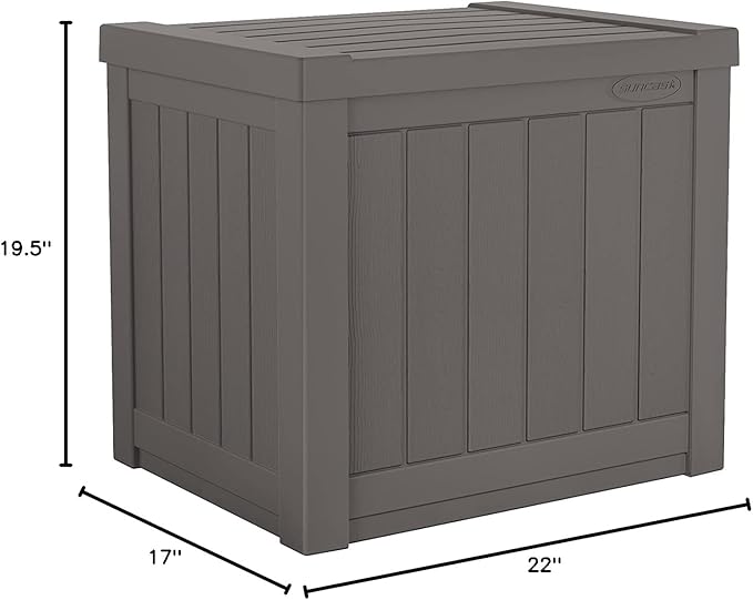 Suncast 22-Gallon Small Deck Box - Lightweight Resin Indoor/Outdoor Storage Container and Seat for Patio Cushions and Gardening Tools - Store Items on Patio, Garage, Yard - Stone Gray, Made in the USA-Ruum Studio Home