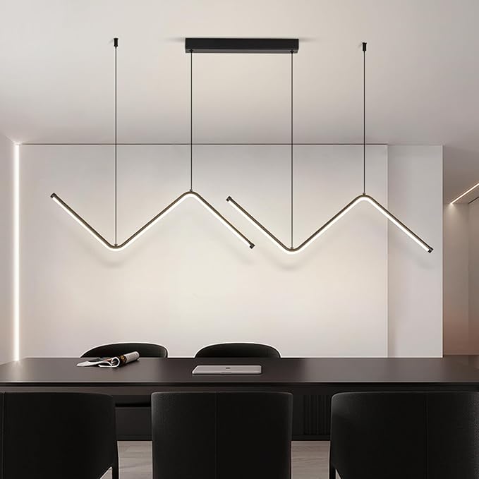 JAYMP Geometric Shaped Modern Chandelier LED Dimmable Pendant Lighting for Dining Room Kitchen Island Cafe Bar Hanging Lamp (Black, 49.2 Inch)-Ruum Studio Home