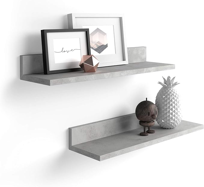 Mobili Fiver, Set of 2 Rachele Shelves, 31.49 in, Concrete Effect, Grey, Made in Italy-Ruum Studio Home