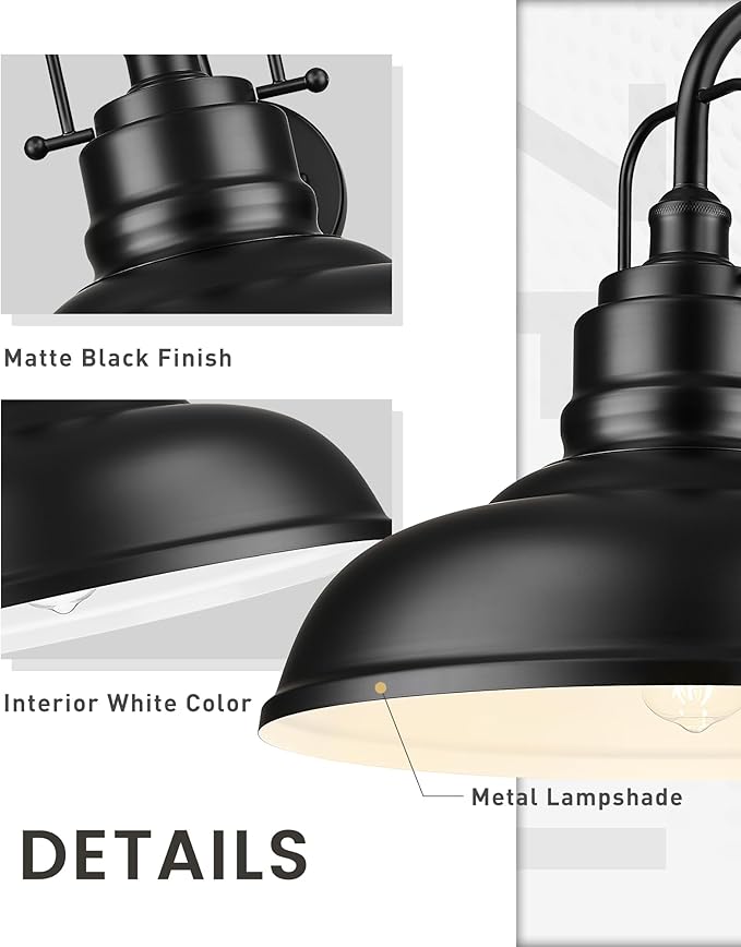 zeyu Black Gooseneck Barn Light, Modern Outdoor Wall Light Fixtures, Barn Light for Garden Garage, Matte Black Finish, 016-1BL BK-Ruum Studio Home