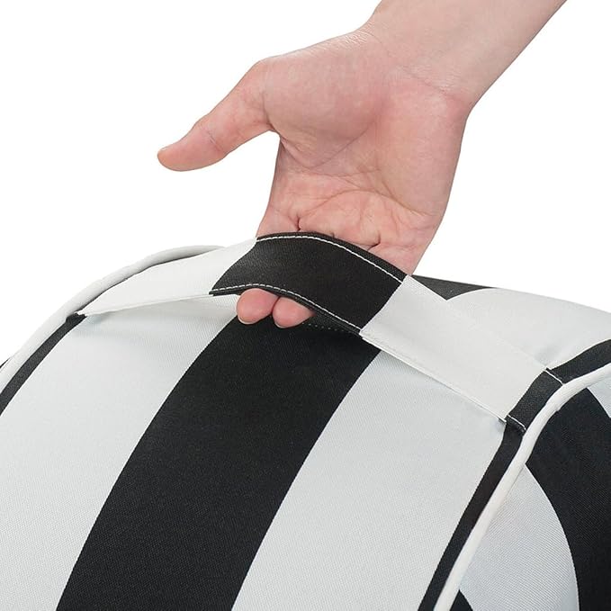 Inflatable Outdoor Ottoman with Air Pump,20"x9" Portable Patio Pouf,Water Resistant,Fade-Resistant,Round Blow Up Footrest Stools for Home Garden Camping Travel(Black White)-Ruum Studio Home