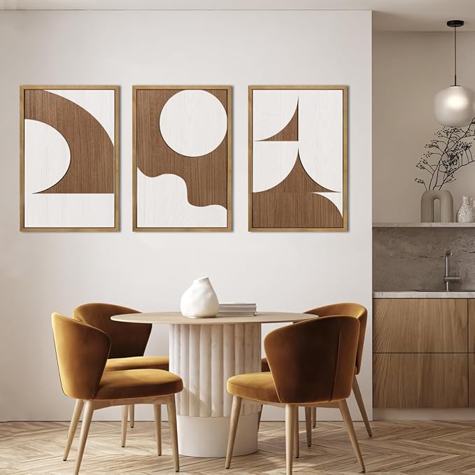 Large Abstract Brown and Beige Wall Art Set Modern Geometric Wood Grain Wall Decor Minimalist Neutral Mid Century Artwork Bohemian Art Decor for Living Room Bedroom Office-16x24Inch x3-Ruum Studio Home