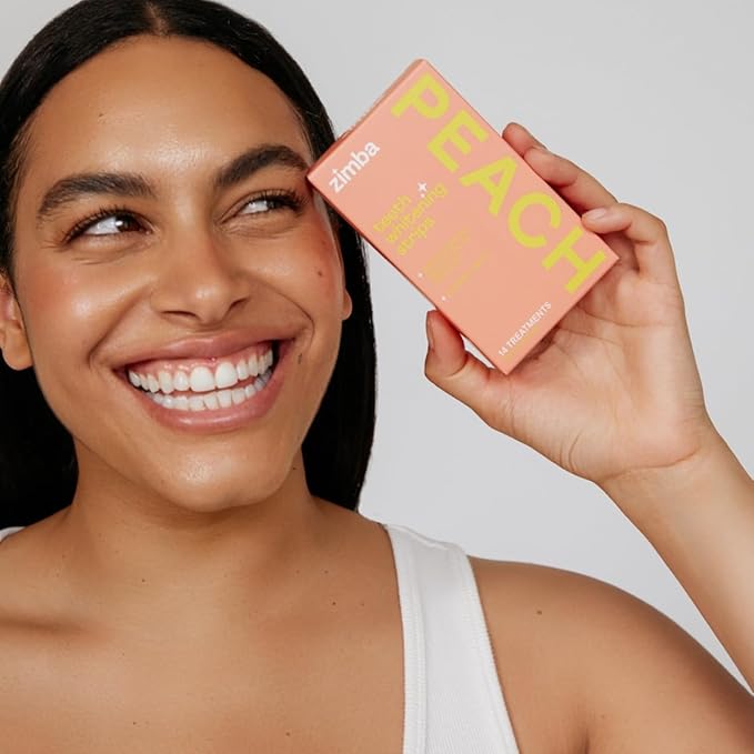 Zimba Teeth Whitening Strips Vegan Whitening Strip Enamel Safe Teeth Whitening Hydrogen Peroxide Teeth Whitener for Coffee, Wine, and Other Stains, 28 Strips (14 Day Treatment), Peach-Ruum Studio Home