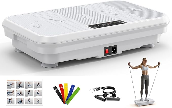 3D Vibration Plate Exercise Machine for Lymphatic Drainage, Whole Body Vibration Plate for Weight Loss, 330lbs Capacity Vibrating Platform Board Home Gym Quiet, 5 Yoga Belts & 2 Resistance Bands-Ruum Studio Home
