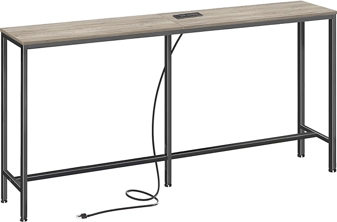 SUPERJARE Console Table with Outlet, 63 Inch Sofa Table with Charging Station, Narrow Hallway Entryway Table, Behind Couch Table, for Living Room, Oak-Ruum Studio Home
