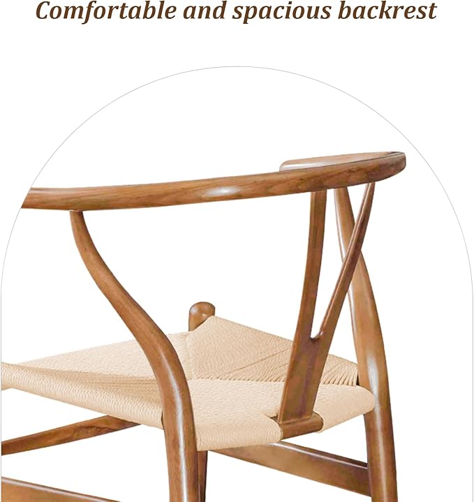 Wishbone Chair Natural Solid Wood Dining Chair/Hans Vegner Y Chair Rattan and Wood Accent Armrest Chairs (Ash Wood - Walnut)-Ruum Studio Home