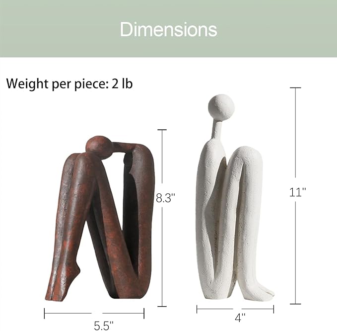 Decorative Bookends for Heavy Books, Thinker Statue Book Holders for Shelves & Office Desk, Abstract Decor Aesthetic Book Ends Stoppers, Modern Bookshelf Decoration-Ruum Studio Home