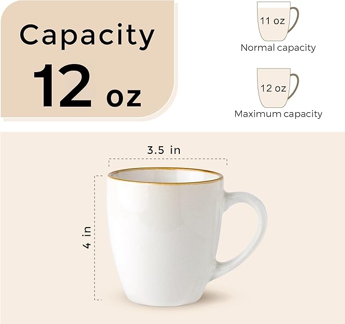 GBHOME Ceramic Coffee Mugs Set of 6, 12oz Stoneware Coffee Mugs Set For Dad Mom Women MEN, Light Weight Ceramic Coffee Cups for Latte/Tea/Beer/Hot Cocoa, Dishwasher & Microwave Safe-Pearl White-Ruum Studio Home
