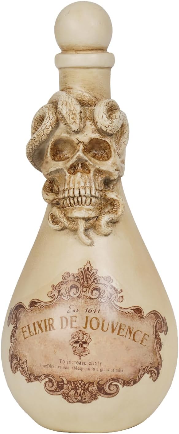 Braxio Halloween Decorations Indoor Potion Bottles - White Skull Décor with Snake Halloween Decoration Room Decor Aesthetic Gift for Women Halloween Party Decorations Bottles 4.25 * 4.25 * 9.5 Inch-Ruum Studio Home