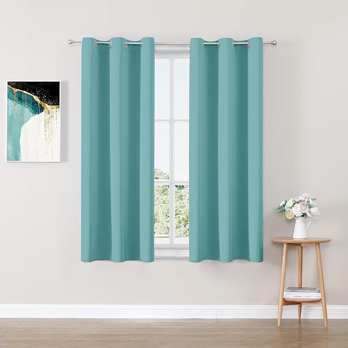 ChrisDowa Small Window Curtains 40 inches Long for Bedroom - Grommet Short Thermal Insulated Room Darkening Curtains for Kitchen (2 Panels, Aqua, 29 x 40 Inch)-Ruum Studio Home