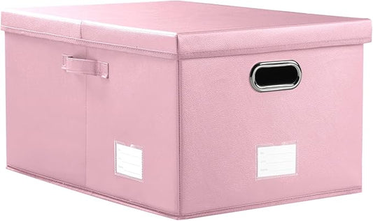 PRANDOM Collapsible Storage Box with Lid [1-Pack] Leather Fabric Foldable Storage Bin Organizer Container Basket Cube with Cover for Home Bedroom Closet Office Nursery Pink (22.8X15.7X11.8)-Ruum Studio Home
