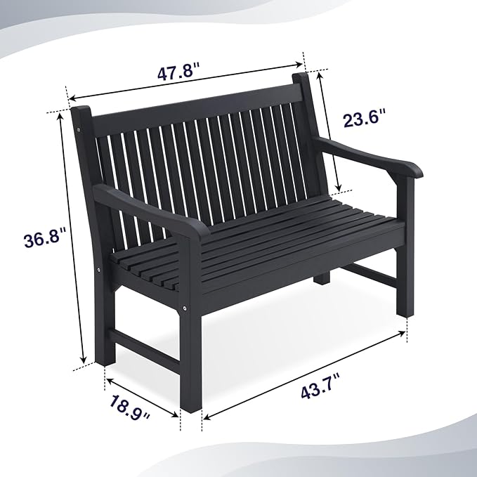 Psilvam Garden Bench, 2-Person Poly Lumber Patio Bench, All-Weather Outdoor Bench That Never Rot, Memorial Bench, Suit for Garden, Porch and Park (Black)-Ruum Studio Home