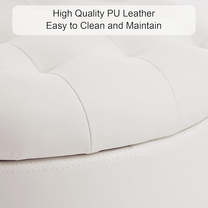 Furniliving Upholstered Button Tufted Round Ottoman, PU Storage Ottoman Round, Removable Lid Convenient Footstools, Classic Ottoman with Storage for Vanity, Nursery Room，IvoryWhite-Ruum Studio Home
