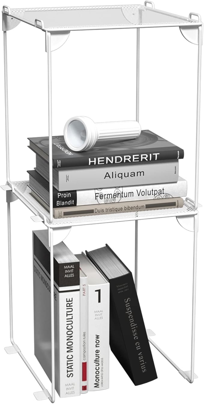 Neudeco Pack 2, Mesh Locker Shelf, Stackable Extra Tall Locker Organizer, Collapsible and Metal Mesh Build, Fits Standard Size, Suitable for School, Work, Kitchen, Bathroom (White)-Ruum Studio Home
