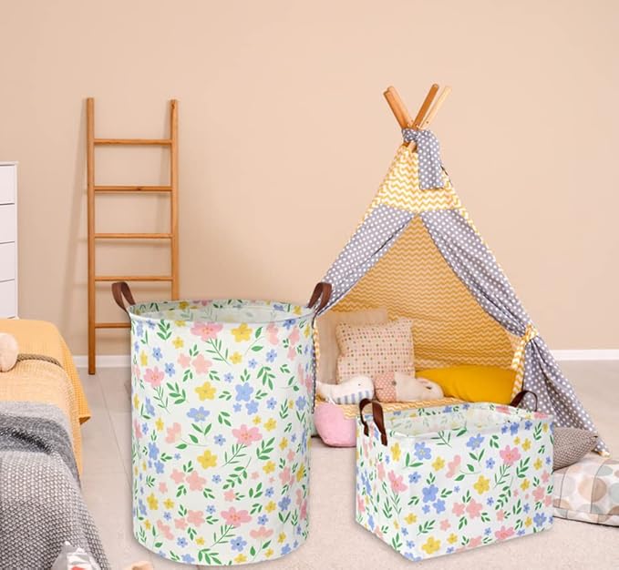 HIYAGON Kids Storage Basket Baby Girl Basket Gift Baskets Empty Cute Toy Storage Bin Organizer Box Rectangular Bedroom Decor Books(Flower)-Ruum Studio Home