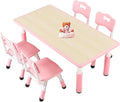 FUNLIO Kids Table and 4 Chairs Set for Ages 3-8, Height Adjustable Toddler Table and Chair Set, Easy to Wipe Arts & Crafts Table, for Classrooms/Daycares/Homes, CPC & CE Approved (5 pcs Set) - Pink-Ruum Studio Home
