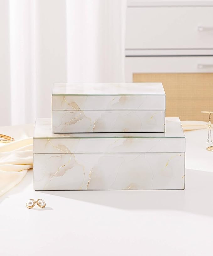 Homde Glass Decorative Storage Box: Set of 2 Boxes for Home Decor - Large Organizer with Lids for Decorations-Ruum Studio Home