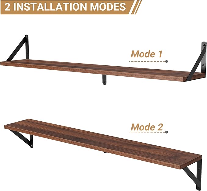 Heimlove Floating Shelves for Wall, 36 Inch Long Wood Floating Bookshelf Set of 3, Wall Mounted Hanging Shelf for Bathroom Bedroom Kitchen, Walnut-Ruum Studio Home