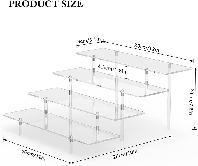 Acrylic Display Riser Stand Shelf Clear 4 Tier Cupcake Stand Perfume Display Holder Figures Desktop Decoration Organizer Showcase Toys Retail Display Rack Candy Dessert Buffet 4 Steps Collection (3 PACKS)-Ruum Studio Home
