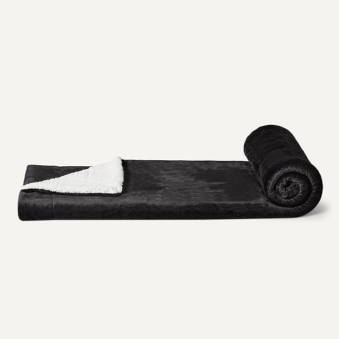 Amazon Basics Reversible Sherpa Throw Blanket, Black, 50"x60"-Ruum Studio Home