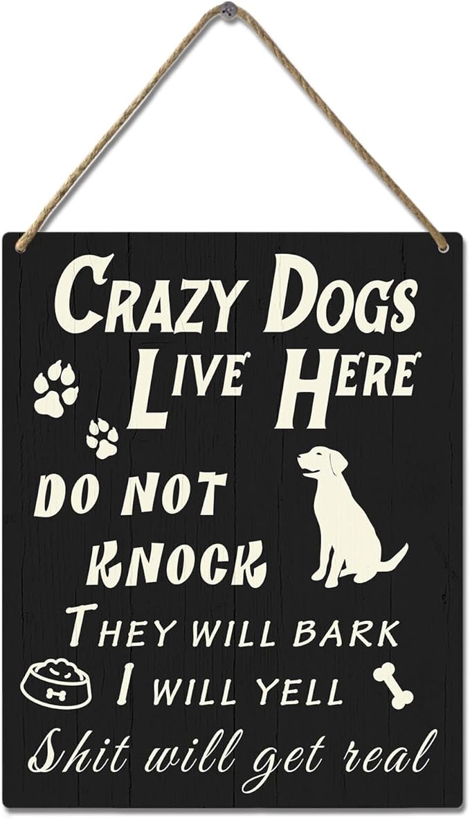 Do Not Knock or Ring Doorbell Sign for Front Door, Funny Dog Owner Warning Crazy Dogs Live Here Do Not Knock They Will Bark I Will Yell Wooden Signs, No Disturb Door Decor for Pet Lovers 10x8 Inch-Ruum Studio Home
