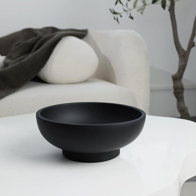 Large Black Decorative Bowl for Home Decor - Modern Concrete Fruit Bowl for Kitchen Counter or Coffee Table-Ruum Studio Home