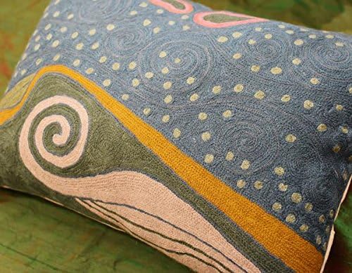 Lumbar Blue Klimt Throw Pillow Cover Art Nouveau Pillowcase Modern Couch Cushion Contemporary Pillowsham Mid Century Chair Farmhouse Cushions Handmade Wool Size 14x20-Ruum Studio Home