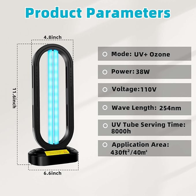 UV Light Sanitizer,4-Speed Timing and Remote Control UVC Home Disinfection Device,Portable Ultraviolet Light Sanitizer for Dust Mites,UV Lamp for Whole Room,Black-Ruum Studio Home