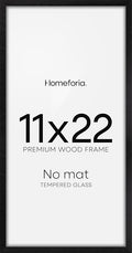 Homeforia 11x22 Black Wood Frame, High End Oak 11 x 22 Newspaper Display Frames without Mat, Wooden 22x11 Thin Picture Frames for Wall, 11 by 22 Black Poster Frames, Tempered Glass, Wall Kit, Set of 1-Ruum Studio Home