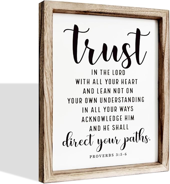 Christian Wall Signs, Rustic Home Decor, Church Room Decoration, Proverbs 3:5-6 Sign, Framed Wall Plaque Sign 15 * 11.5 inches, Trust in the Lord with All Thine Heart-Ruum Studio Home
