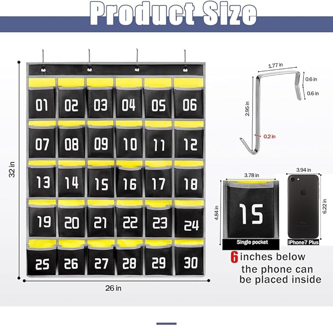 Loghot Classroom Accessories Closet Pocket Chart for Cell Phones Holder Wall Door Hanging Organizer (30 Pockets Black)-Ruum Studio Home