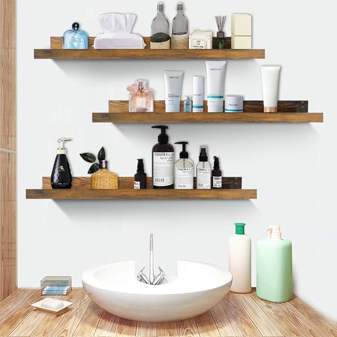 Giftgarden 24 Inch Floating Shelves Wall Mounted Set of 3, Rustic Large Wall Shelves Picture Ledge Shelf for Bedroom Living Room Bathroom Kitchen, 3 Different Sizes-Ruum Studio Home