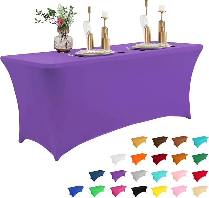 IVAPUPU 4FT Table Cloth for Rectangular Fitted Events Stretch Purple Table Covers Washable Cover Spandex Tablecloth Protector for Party, Wedding, Cocktail, Banquet, Festival-Ruum Studio Home