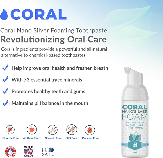 Coral Nano Silver Foaming Toothpaste, Natural Fluoride Free Toothpaste, SLS and Glycerin Free, Cool Mint, 4 Ounce-Ruum Studio Home
