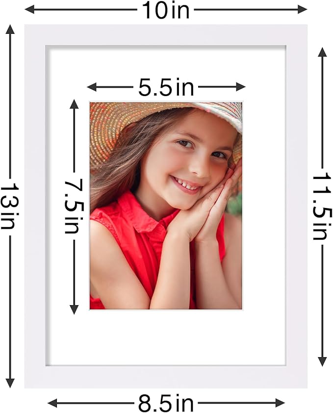 Vittanly 9x12 Picture Frames Set of 9, Shatter Resistant Plexiglass, Display 6x8 Pictures with Mat or 9x12 without Mat, Photo Frames for Wall or Tabletop, Engineered Wood, White-Ruum Studio Home