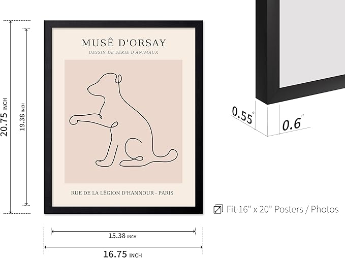 Poster Master Vintage Poster - Retro One Line Dog Drawing Print - Dog Art - Minimal Gift for Men, Women, Animal Lover - Abstract Wall Decor for Home, Office, Bedroom, 16x20 Black Framed-Ruum Studio Home