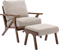 chairus Mid-Century Modern Accent Chair with Ottoman, Linen Fabric Armchair with Wood Legs Comfy Upholstered Single Sofa Chair for Living Room/Bedroom/Lounge, Beige-Ruum Studio Home