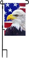 TOPFLAGS Garden Flag Stand with American Garden Flags Patriotic Stars and Eagle Yard Flag 12x18 Inch Holder Pole Stake Double Side for Outside with Clips and Stopper for Memorial Day 4 th of July-Ruum Studio Home