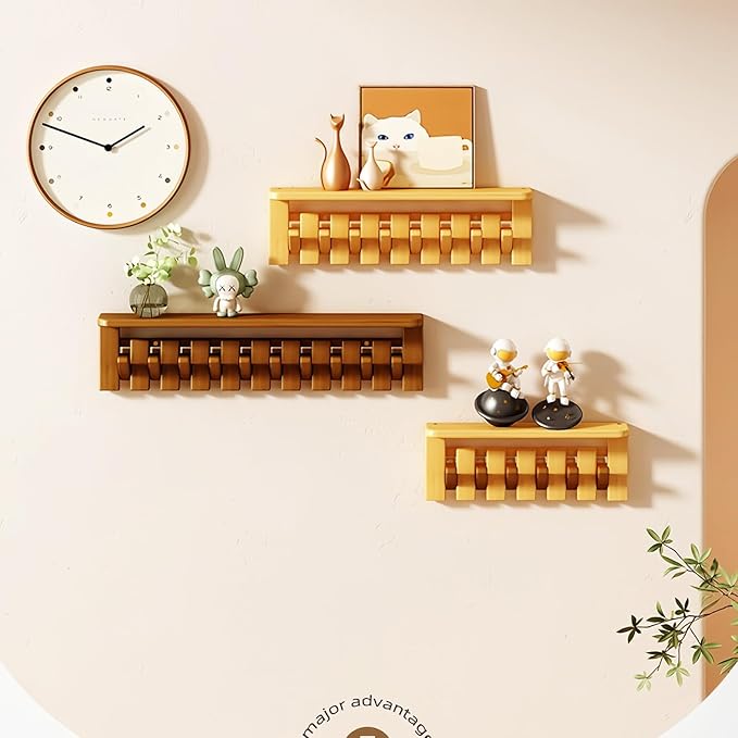 Wall Mounted Piano Key Hanger | Flip Style Hook | Entrance Wall Art Hook, Made of Oak Wood (3 Times Painted, 4 Times Polished) (Tray Walnut, 4Hooks)-Ruum Studio Home
