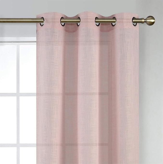MIUCO Semi Sheer Curtains Poly Linen Textured Solid Grommet Curtains 95 Inches Long for Bedroom 2 Panels (2 x 37 Wide x 95" Long) Pink-Ruum Studio Home