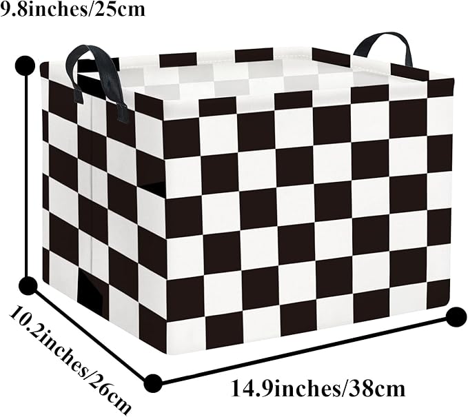 HIYAGON Rectangular Car Basket for Boys Checkered Basket Kids Baby Storage Bin Toy Organizer Box Car Room Decor(Racing Flag)-Ruum Studio Home