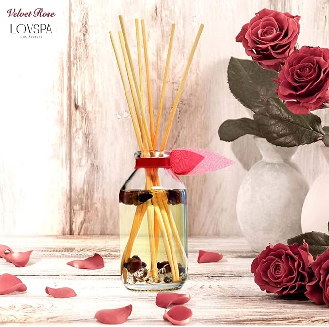 LOVSPA Reed Diffuser Set, Velvet Rose Scented Oil Diffuser with Sticks, Home Fragrance Accessories for Bathroom Shelf Decor, Aroma Diffusers for Home or Office Desk, USA Made-Ruum Studio Home