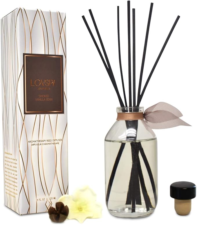 LOVSPA Reed Diffuser Set, Smoked Vanilla Scented Oil Diffuser with Sticks, Home Fragrance Accessories for Bathroom Shelf Decor, Aroma Diffusers for Home or Office Fall Decor, USA Made-Ruum Studio Home