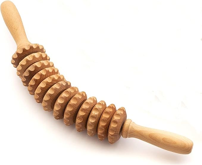 Tuuli Wooden Massage Roller for Waist and Thigh, Multi-Functional Body Roller for Cellulite Reduction and Muscle Tension, Natural Massager for Women and Men (Curved)-Ruum Studio Home
